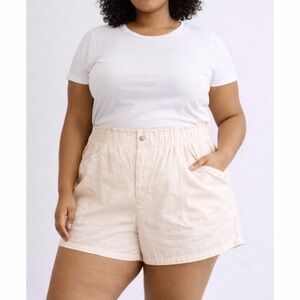 MADEWELL • Light Peach/Cream High-Waisted Elastic Mini Shorts, 24W